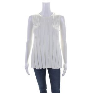 Biana Womens Stretch Ribbed Sleeveless Pullover Knit Tank Top White Size M